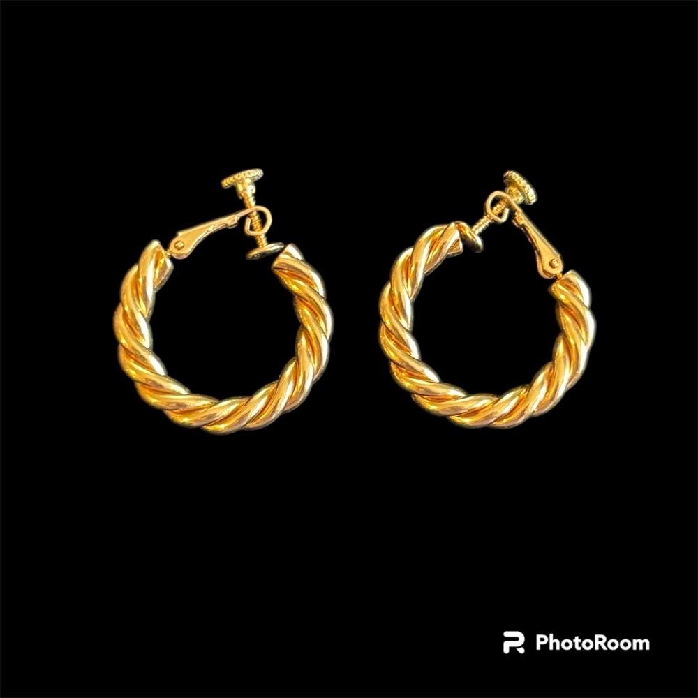 Vintage Napier Gold-Tone Twisted Hoop Screw Back Clip-On Earrings